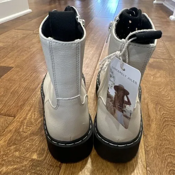 NWT Sincerely Jules Boots Combat military Chunky HARLEY Ivory Boots size 9 - Picture 4 of 12